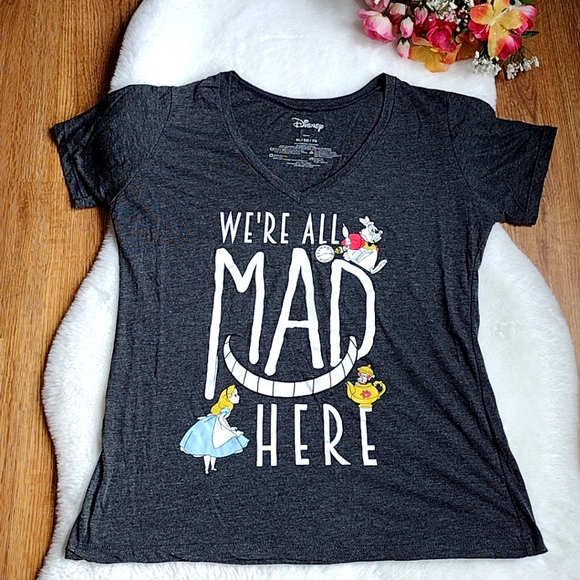 Disney Tops - Gray Disney We're All Mad Alice in Wonderland Top Size XL